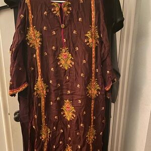 Embroidered Brown Kurta with Gold Accents